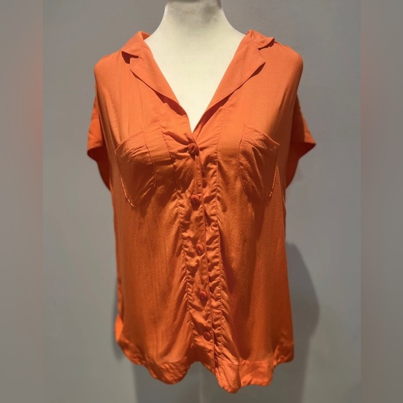Anthropologie Maeve Tangerine Orange Short Sleeve Button Down Size Small S - Picture 4 of 10